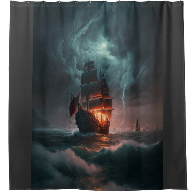 Sailing Ship Fighting Waves And Storm In The Sea (Front)