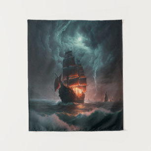 Sailing Ship Fighting Waves And Storm In The Sea Tapestry