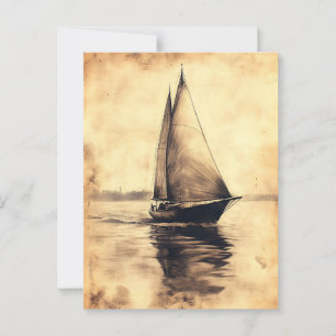 Sailing Ship in Charcoal on Parchment Postcard