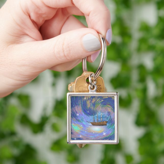 Sailing ship in fantastic scene keychain (Hand)