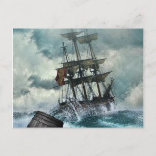 Sailing Ship in Storm Illustration Postcard