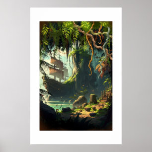 Sailing ship in treasure island  poster