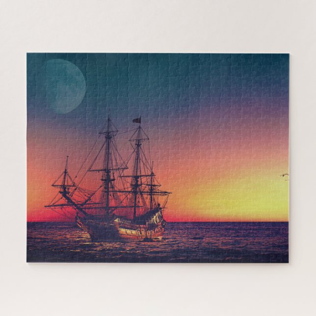 Sailing Ship into the Sunset Jigsaw Puzzle (Horizontal)