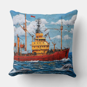 Sailing Ship Ocean Travel Maritime Aesthetic Decor Throw Pillow