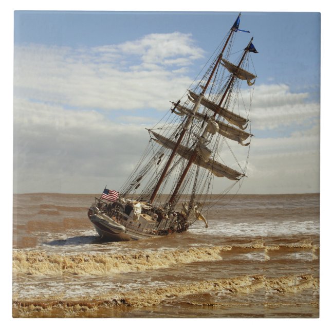 SAILING SHIP ON THE BEACH TILE (Front)