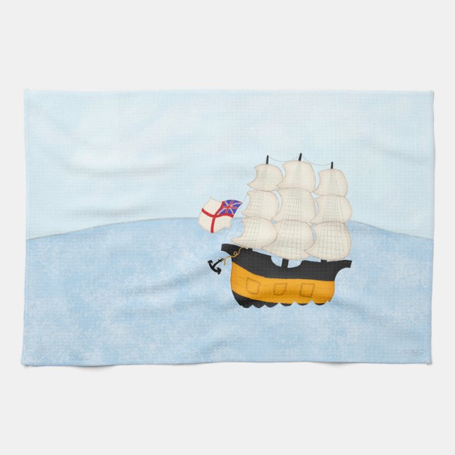 Sailing Ship on the Open Sea Kitchen Towel (Horizontal)