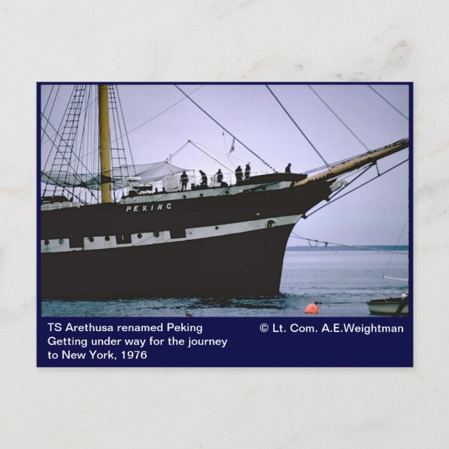 Sailing ship Peking, formerly TS Arethusa Postcard (Front)