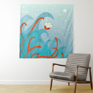 Sailing Ship Sea Monster Tapestry