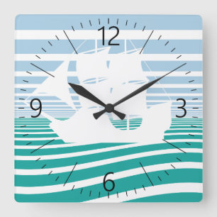 Sailing ship square wall clock