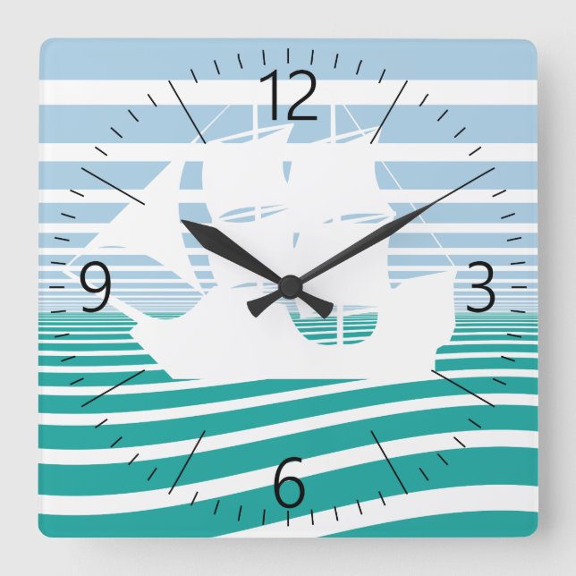 Sailing ship square wall clock (Front)