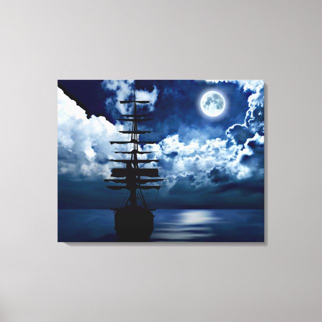 sailing ship with full moon canvas print (Front)