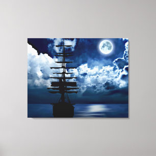 sailing ship with full moon canvas print