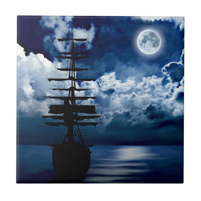 sailing ship with full moon tile (Front)
