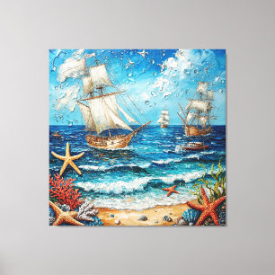 Sailing Ships and Ocean Life Canvas Print