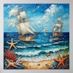 Sailing Ships and Ocean Life Poster