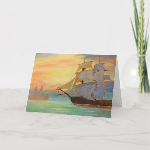 Sailing Ships Colourful Seascape Greeting Card