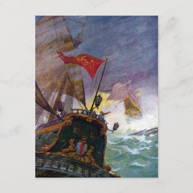 Sailing Ships in a Stormy Sea Postcard (Front)