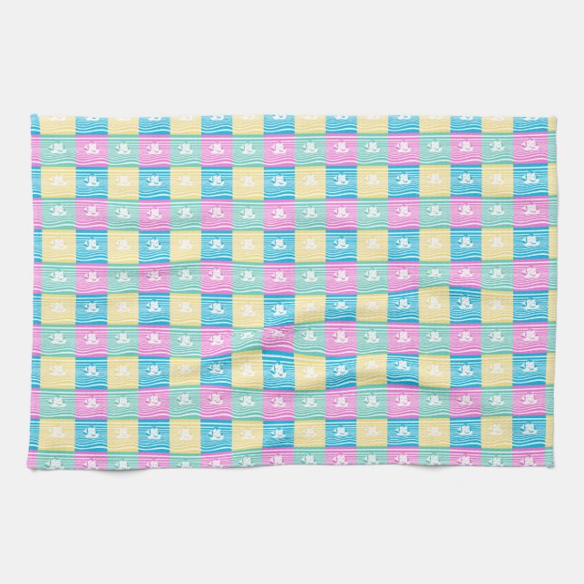 Sailing ships pattern kitchen towel (Horizontal)