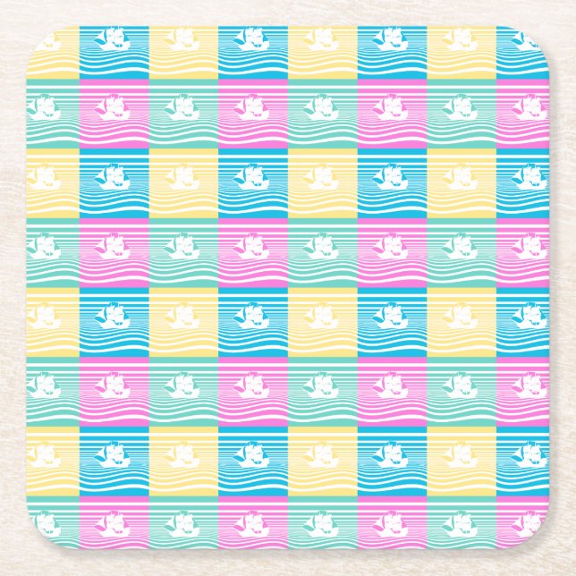 Sailing ships pattern square paper coaster (Front)