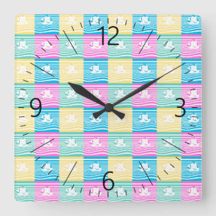 Sailing ships pattern square wall clock
