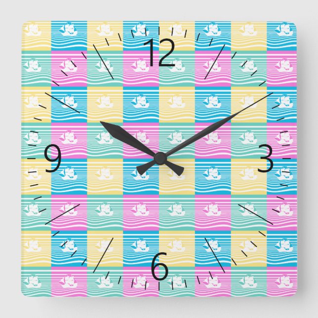 Sailing ships pattern square wall clock (Front)