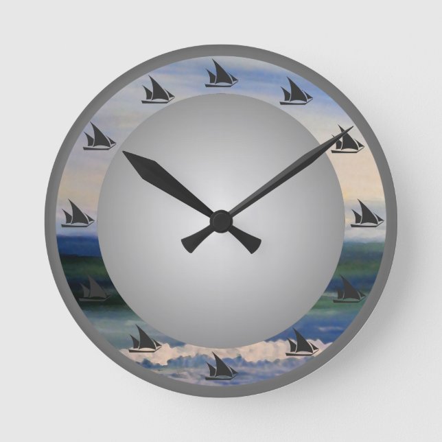 Sailing Ships Turquoise Sea Ocean Nautical Clock (Front)
