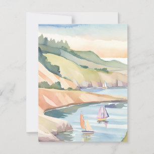 Sailing Shore   Rhode Island Ocean Watercolor Postcard