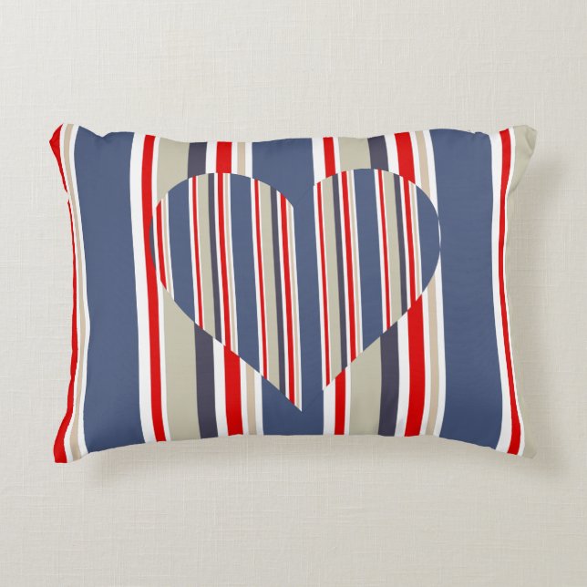 Sailing Stripes and Love Heart Nautical Accent Pillow (Front)
