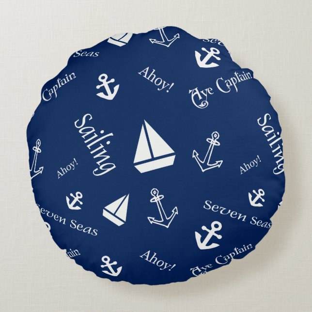Sailing Theme Nautical Throw Pillow (Back)