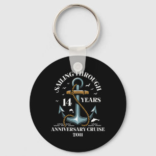 Sailing Through 14 Years Wedding Anniversary Cruis Keychain