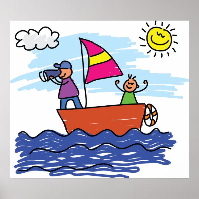 Sailing Trip Illustration Sail Boat Poster (Front)