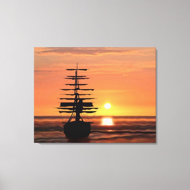 sailing vessel at sunset canvas print (Front)