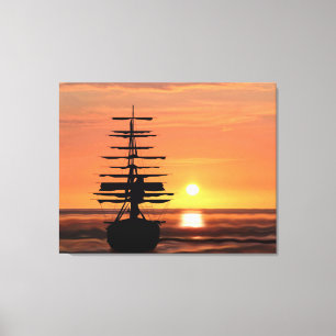 sailing vessel at sunset canvas print