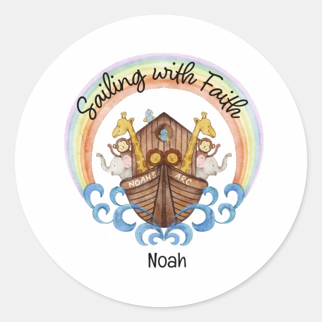 Sailing with Faith - Noah's Arc with Animals Classic Round Sticker (Front)
