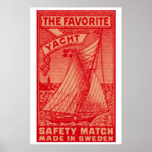 Sailing Yacht Matchbox Art Print, Swedish Vintage Poster