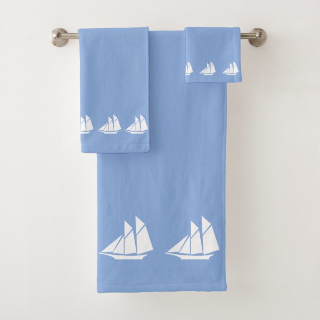 Sailing Yachts on Light Sky Blue Bath Towel Set (Insitu)
