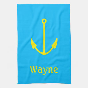 Sailor Anchor Blue Boat (Name) Yellow Kitchen Towel