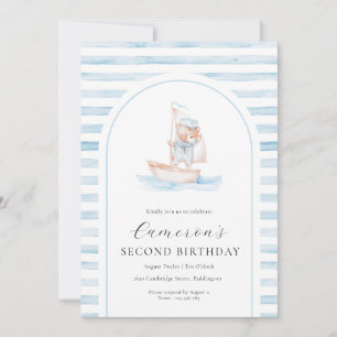 Sailor Bear Blue Stripe Arch Birthday Invitation