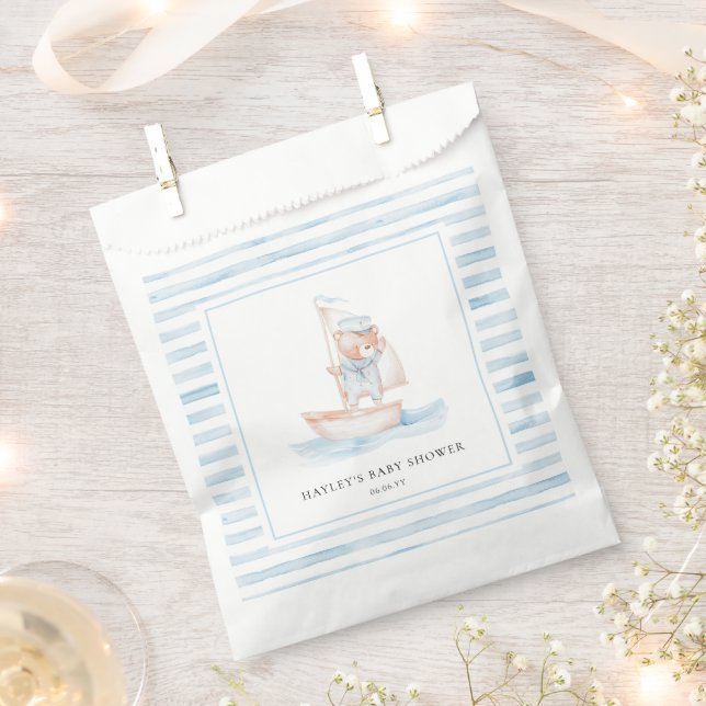 Sailor Bear Blue Stripe Baby Shower Favour Bag (Clipped)