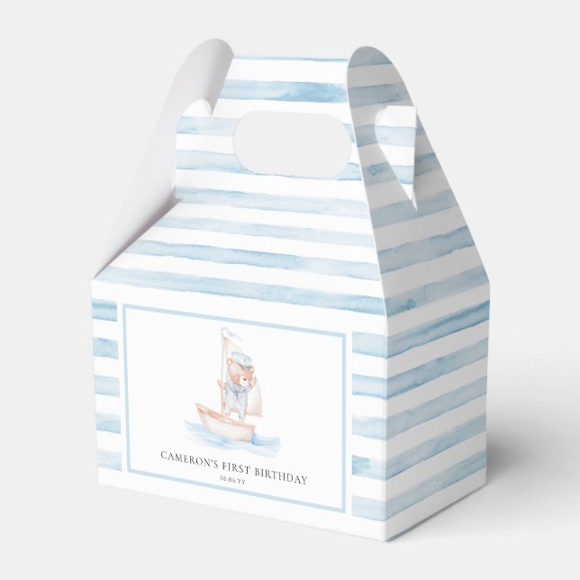 Sailor Bear Blue Stripe Birthday Favor Box (Front Side)