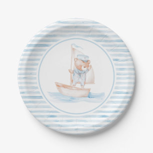 Sailor Bear Blue Stripe Birthday Paper Plate