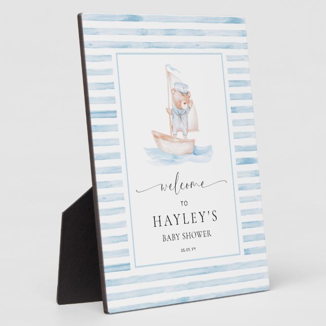 Sailor Bear Blue Stripe Welcome Plaque (Side)