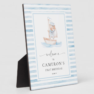 Sailor Bear Blue Stripe Welcome Plaque