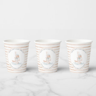 Sailor Bear Tan Stripe Birthday Paper Cups