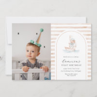 Sailor Bear Tan Stripe Photo First Birthday