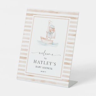 Sailor Bear Tan Stripe Welcome Pedestal Sign