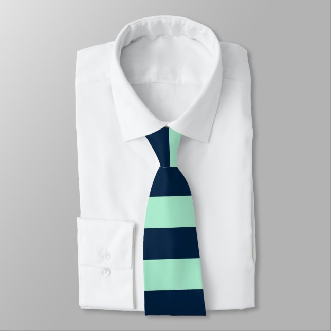 Sailor Blue and Mint Horizontal Stripes Tie (Tied)