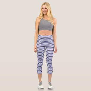 Sailor Blue Horizontal Stripes Capri Leggings