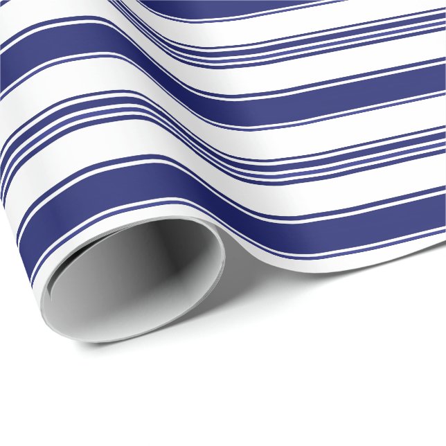 Sailor Blue & White Stripe (large scale) Wrapping Paper (Roll Corner)