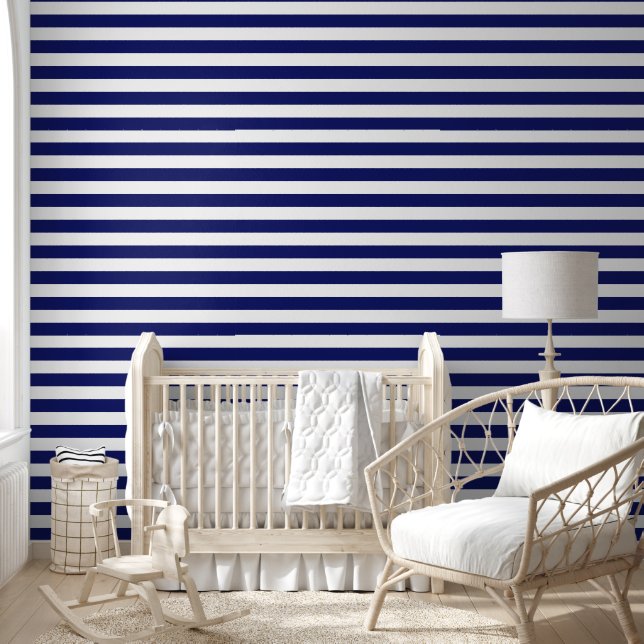 Sailor Blue & White Stripes (medium scale) Wallpaper (Kids)